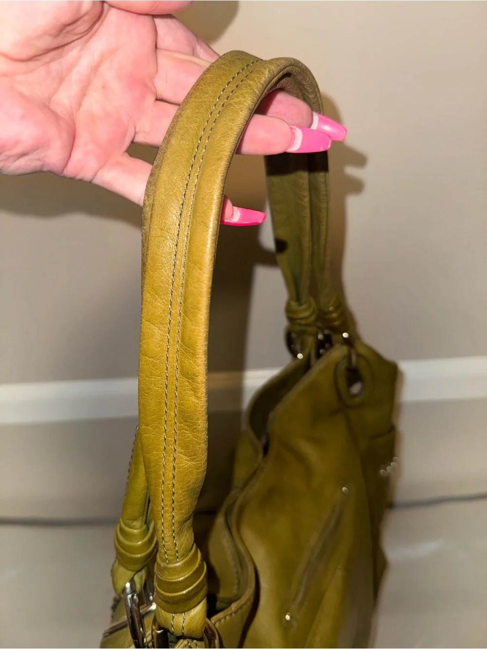 Olive Green Leather Shoulder Bag